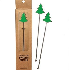 2 pk stainless Christmas Tree accented swizzle sticks NEW